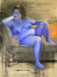 Portrait of G - 2025, 76x46”, acrylic on woven cotton rug