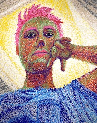 a person with pink hair